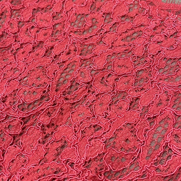 Adrianna Papell Rich Rose Pink Venetian Lace Mini Sheath Square Boat Neck Dress - Picture 3 of 3